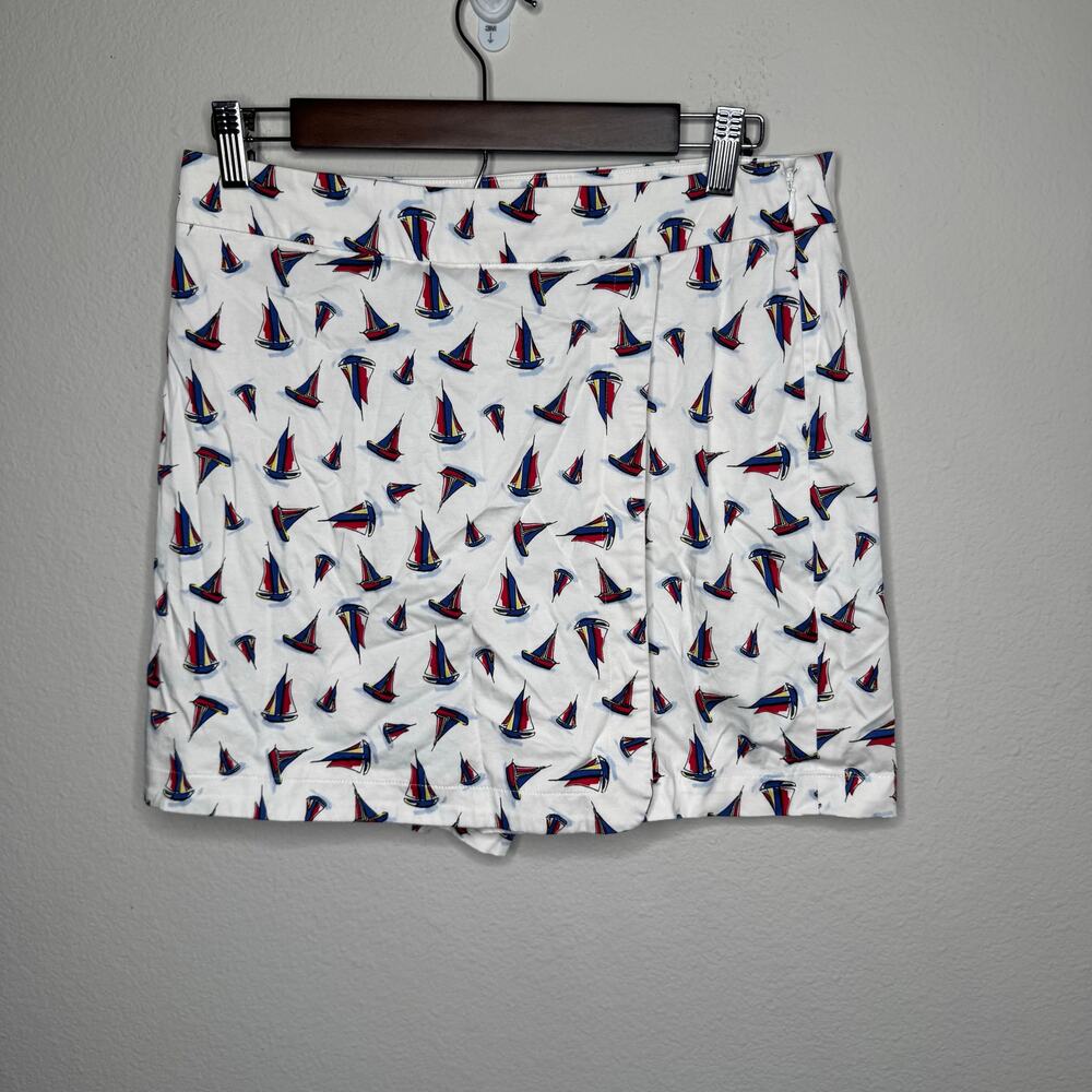 Talbots Women’s Size 6 Sailboat Print Shorts White Red Blue Nautical Cotton